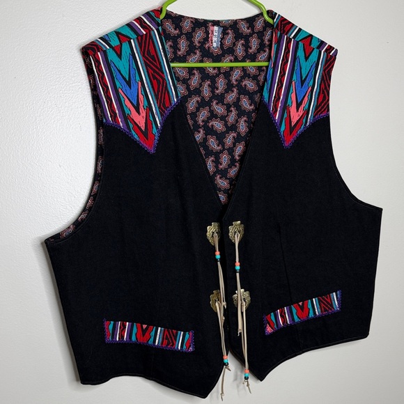Unique Vintage-Inspired Black Vest Southwest/Aztec Inspired - Picture 3 of 12